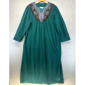 Partners Mervyns Vintage Night Gown Robe Housecoat Large Green V Neck Zip Front